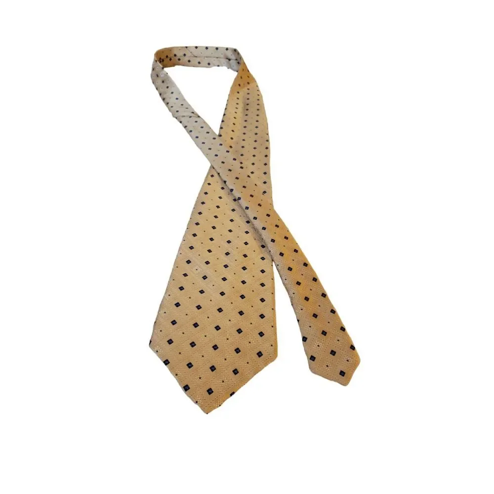 Van Heusen 100% Silk‎ Tie Woven Yellow Blue Geometric Mens Woven Short